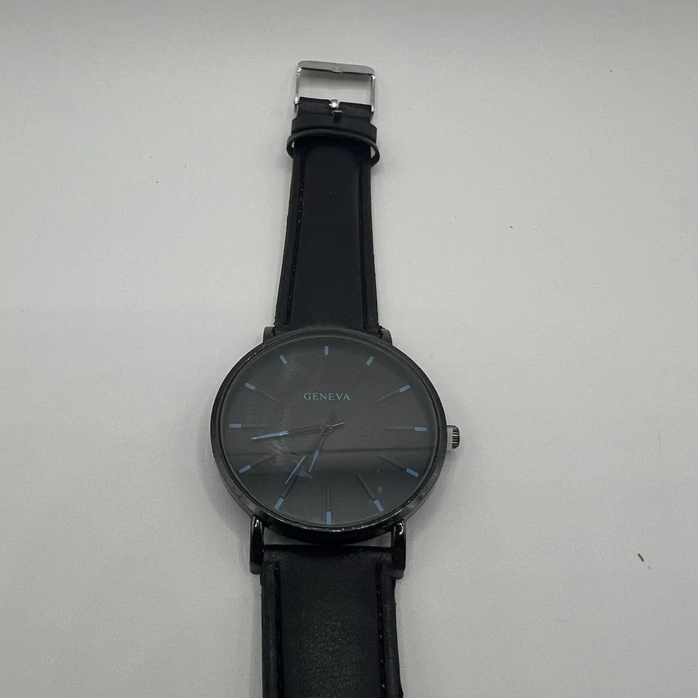 Geneva Mens Fashion Casual Quartz Wrist Watch Black Band Analog Classic Style